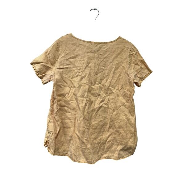 Golden Yellow Sunshine Dopamine 100% Linen Tee Cropped Shirt Vacation Natural - Picture 6 of 10